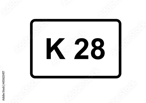 Illustration eines Kreisstraßenschildes der K 28 in Deutschland 