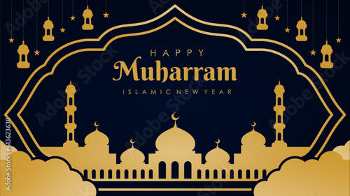 happy muharram background template islamic new year celebration