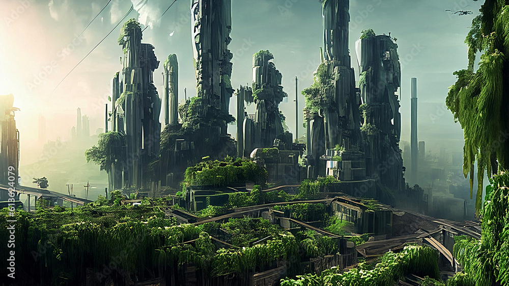 Dystopian Future City, Overgrown City, City in Forest, Green City ...