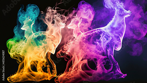 Smoke Animals, Abstract Art Background, Smoke Art, Colorful Design with Black Background, Smoke Shapes, Generative AI