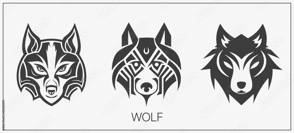 Fototapeta premium Abstract luxury wolf head vector monogram logo design template. Wolf vector logotype set.