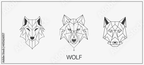 Abstract luxury wolf head vector monogram logo design template. Wolf vector logotype set.