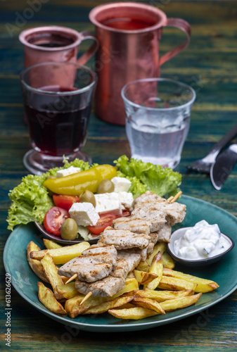 greek souflaki with french fries