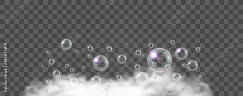 Air bubbles on a transparent background. Soap foam vector illustration.

