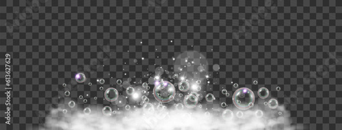 Air bubbles on a transparent background. Soap foam vector illustration.
