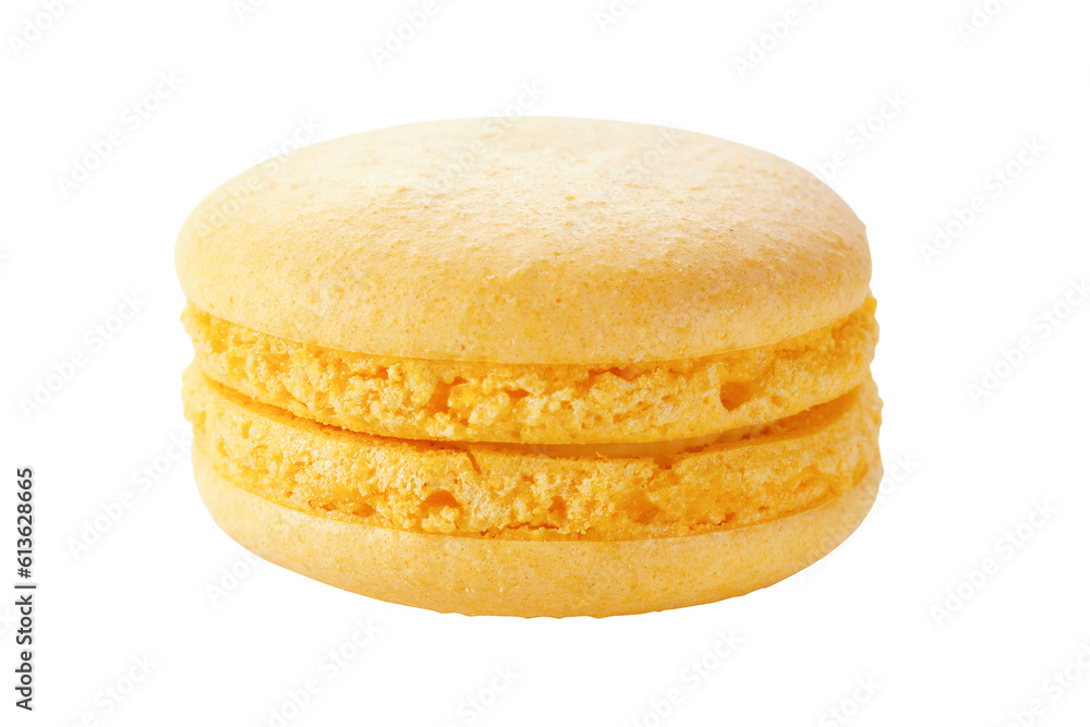 Single yellow macaron pastry isolated png with transparency