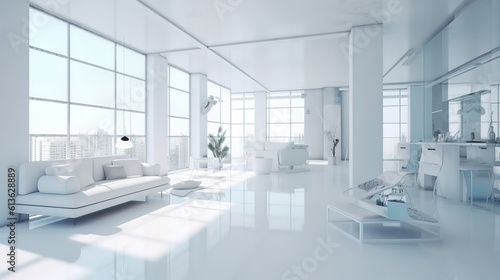 Realistic living room interior light tones. Generative Ai © hassanmim2021