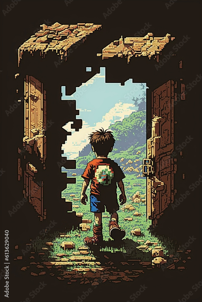 Pixel art child longs for adventure retro game scenery. Generative ai ...