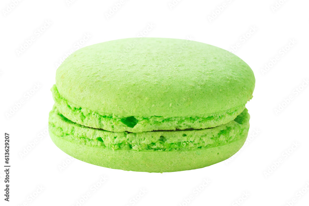Single green macaron pastry isolated png with transparency