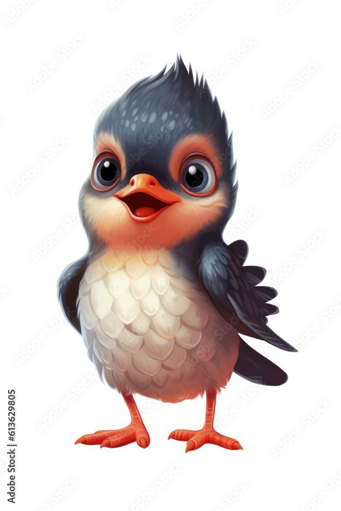 Cute baby Cuckoo in Cartoon Style on white background - generative AI Cute baby Cuckoo in Cartoon Style on white background - generative AI