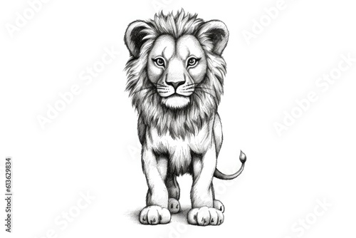 Cute Lion drawing on white background - generative AI