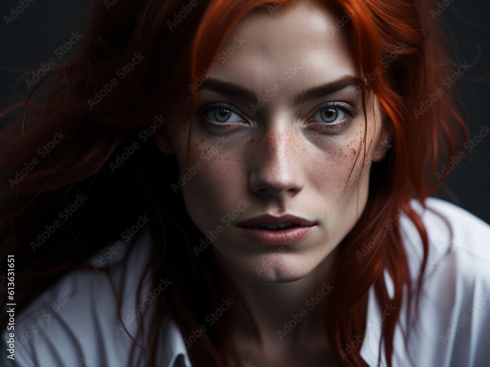 portrait of a woman with fiery red hair