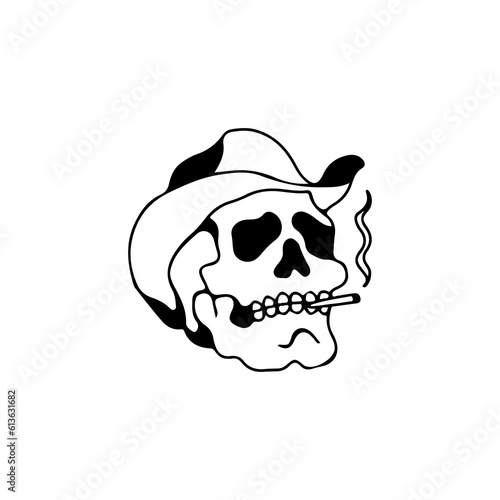 vector illustration of a skull wearing a hat