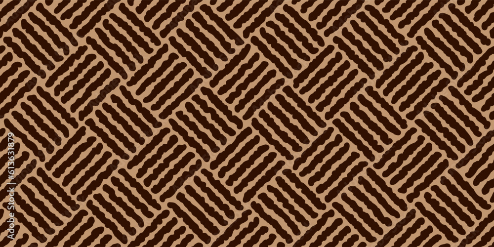 Brown diagolnal rough basketweave seamless pattern. Basket weave bamboo rug or doormat with sloppy texture. Simple monochrome background. Vector abstract illustration Brown diagolnal rough basketweave seamless pattern. Basket weave bamboo rug or doormat with sloppy texture. Simple monochrome background. Vector abstract illustration