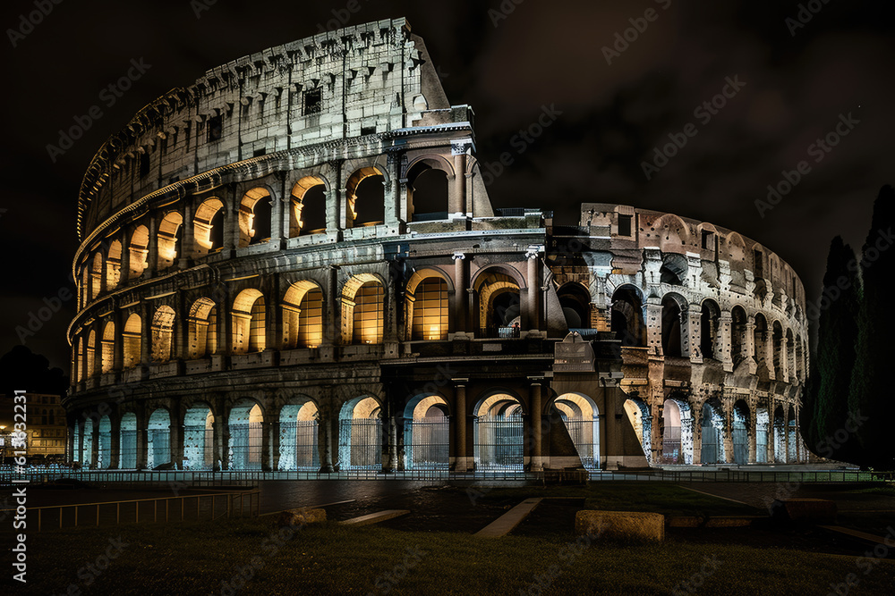 Exterior of the historic Colosseum in Rome, Italy.