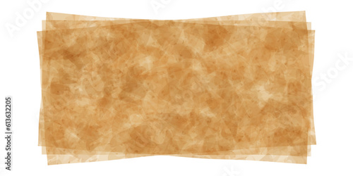 Three sheets of greaseproof brown paper with grunge texture. Food baking parchment or wrapping package. Top view of nonstick natural wax papyrus. Vector illustration. Grainy bake sheet mockup photo
