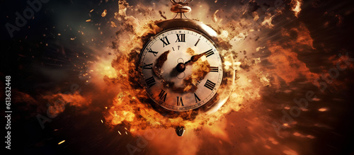 Obraz na płótnie Concept of time. Clock on fire exploding. Watch on fire. Generative AI. w salonie