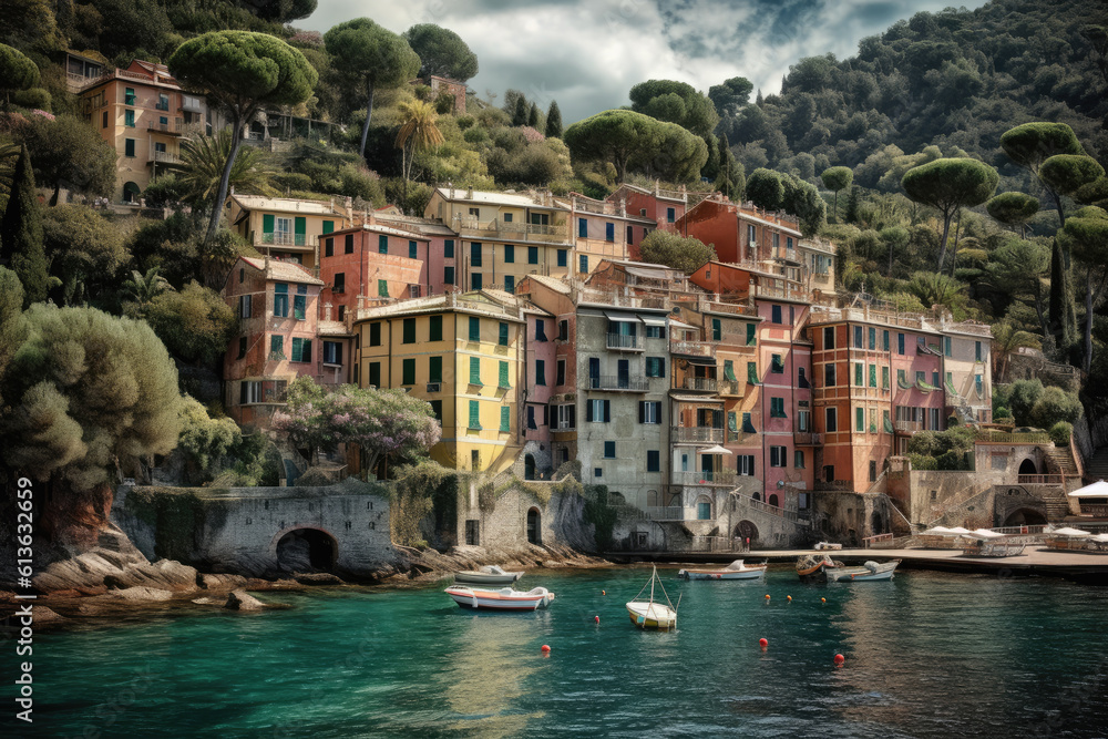 Town of Portofino in summer, Genoa, Italy.