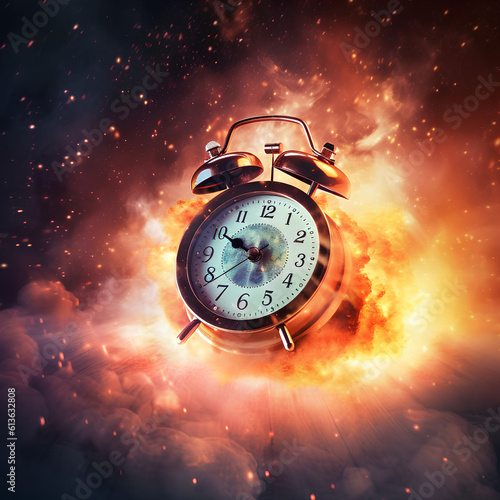 Obraz na płótnie Concept of time. Clock on fire exploding. Watch on fire. Generative AI. w salonie