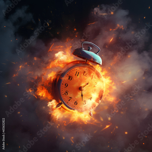 Obraz na płótnie Concept of time. Clock on fire exploding. Watch on fire. Generative AI. w salonie