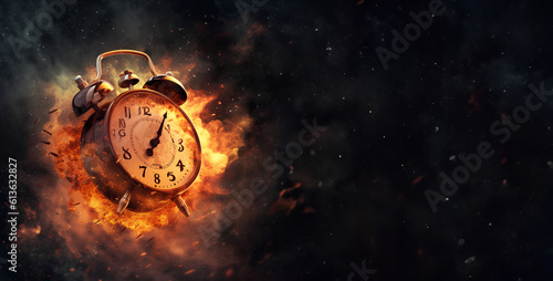 Obraz na płótnie Concept of time. Clock on fire exploding. Watch on fire. Generative AI. w salonie