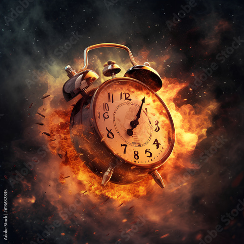Obraz na płótnie Concept of time. Clock on fire exploding. Watch on fire. Generative AI. w salonie