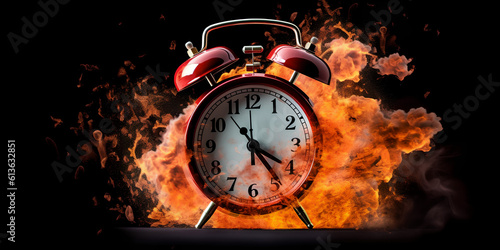 Obraz na płótnie Concept of time. Clock on fire exploding. Watch on fire. Generative AI. w salonie