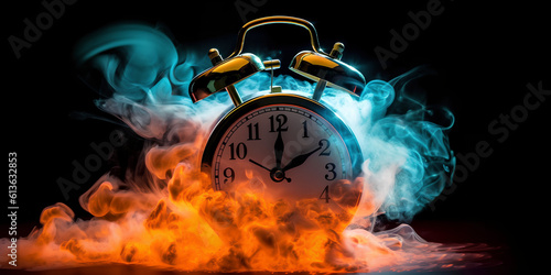 Obraz na płótnie Concept of time. Clock on fire exploding. Watch on fire. Generative AI. w salonie