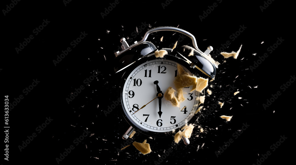 A alarm clock exploding. Concept of time. Time is up.