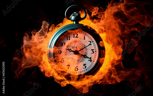 Obraz na płótnie Concept of time. Clock on fire exploding. Watch on fire. Generative AI. w salonie