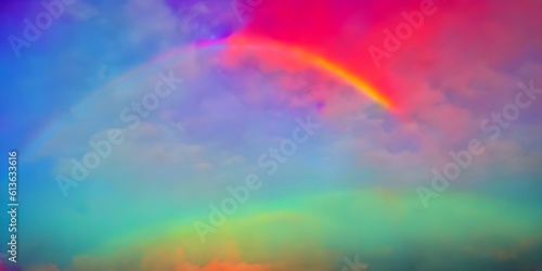 Captivating, vivid photograph of a colorful rainbow that appears in a cloudless sky. © Embodyme