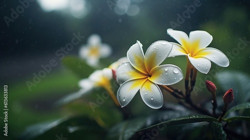 Frangipani flower with misty rainy season Generative AI