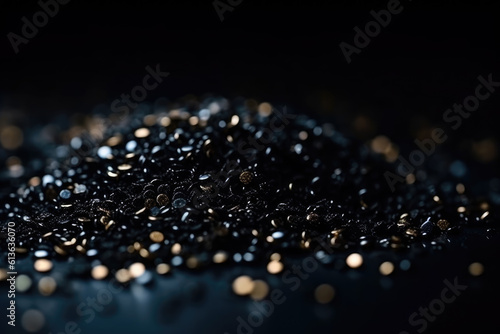Abstract black glitter background, shallow depth of field.