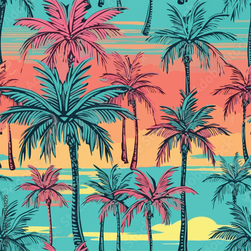 Seamless Colorful Hawaii Palms Pattern. Seamless pattern of Hawaii Palms in colorful style. Add color to your digital project with our pattern 