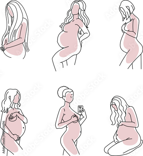 Pregnant line art women vector collection. © galunga.art