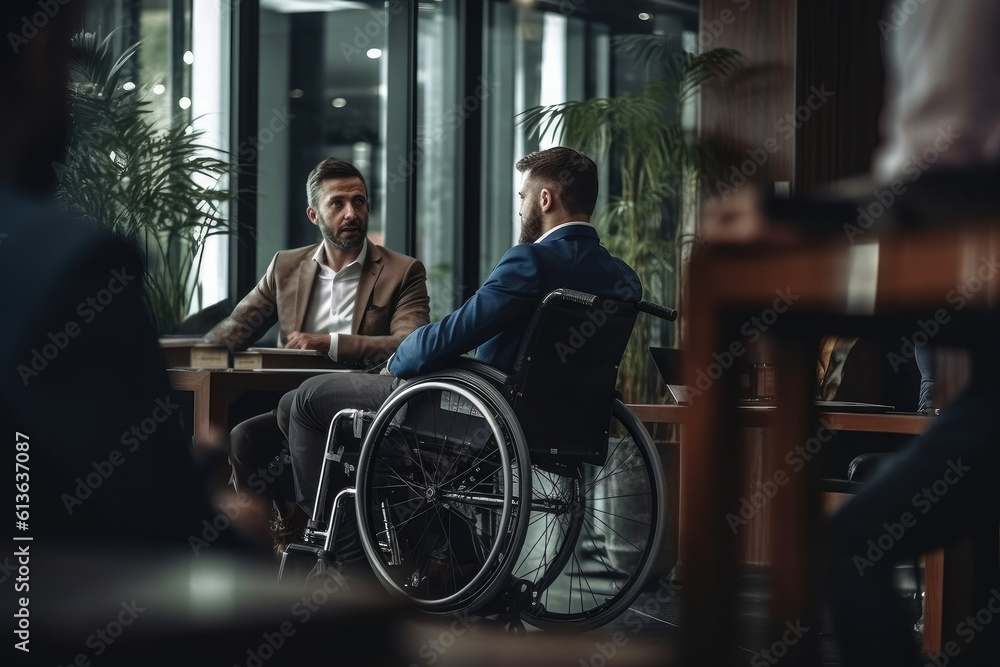 Person with disabilities in the office during a business meeting Person with disabilities in the office during a business meeting