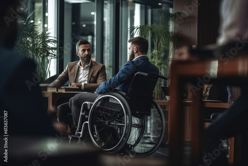 Person with disabilities in the office during a business meeting