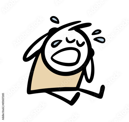 Little boy is sitting on the floor and crying loudly. Vector illustration of a child tantrum and tears.