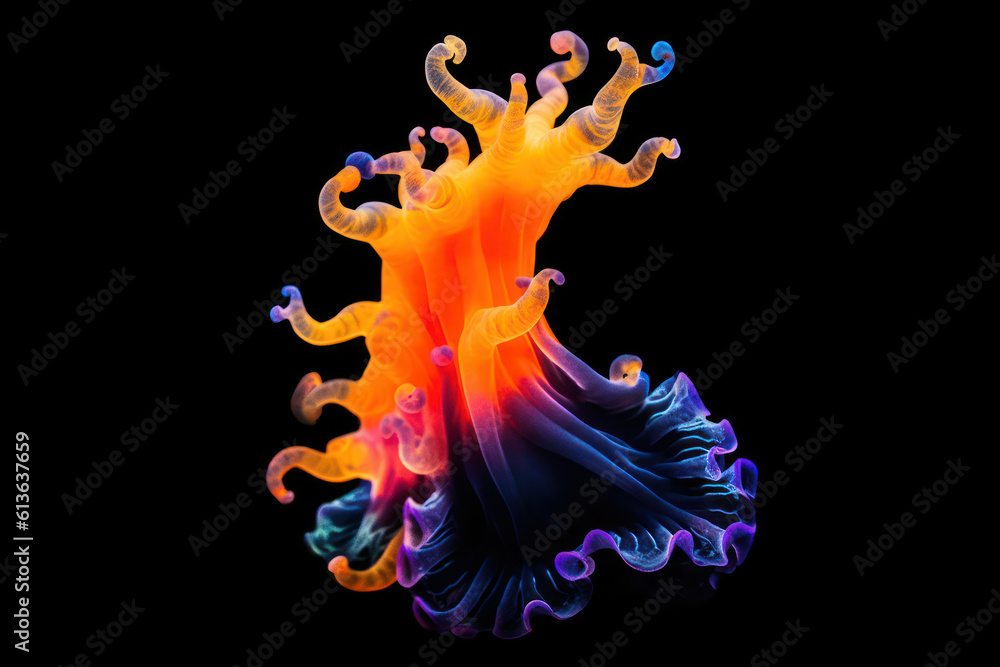 An underwater close-up of a vibrant sea slug, showcasing its intricate body structure and vivid colors, highlighting the incredible diversity of marine invertebrates
