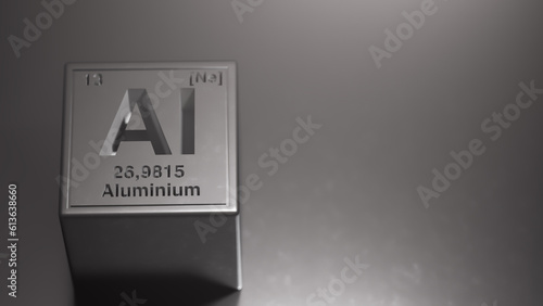 Periodic table element aluminum icon on grey background. 3d illustration