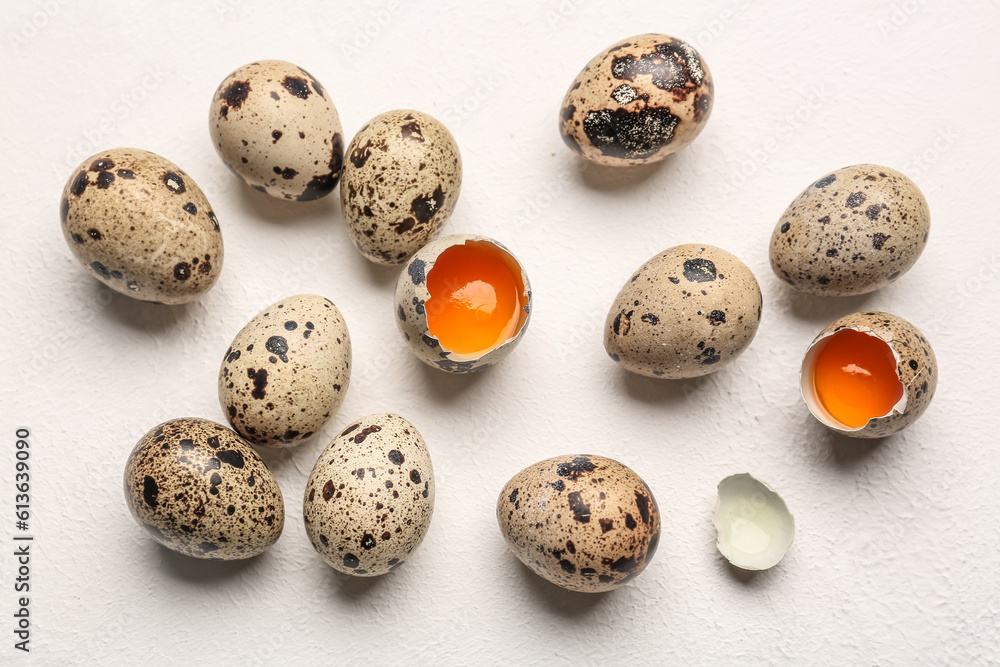 Fresh quail eggs on light background