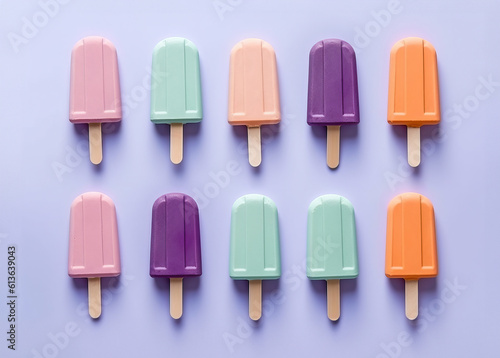 A row of popsicles sitting on top of a purple surface