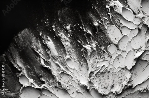 Black and white photo of a carved wall, in the style of abstract expressionist splashes, dazzling chiaroscuro, marble, frostpunk, liquid metal. Generative AI photo