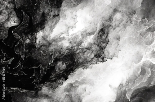Black and white photo of a carved wall, in the style of abstract expressionist splashes, dazzling chiaroscuro, marble, frostpunk, liquid metal. Generative AI © DZMITRY