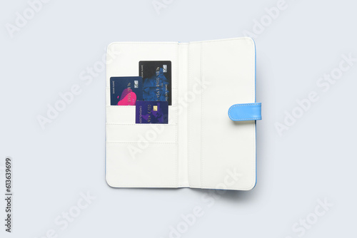 Wallet with credit cards on...
