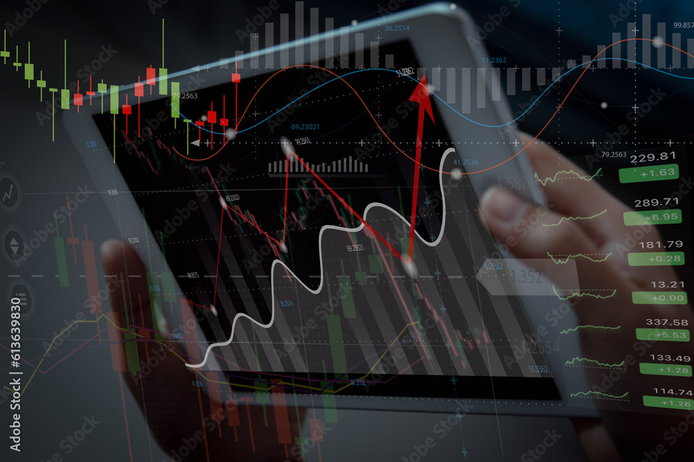 Graph of business growth each year. Business finance technology and investment concept. Stock Market Investments Funds and Digital Assets. businessman analysing forex trading graph financial data. Graph of business growth each year. Business finance technology and investment concept. Stock Market Investments Funds and Digital Assets. businessman analysing forex trading graph financial data.