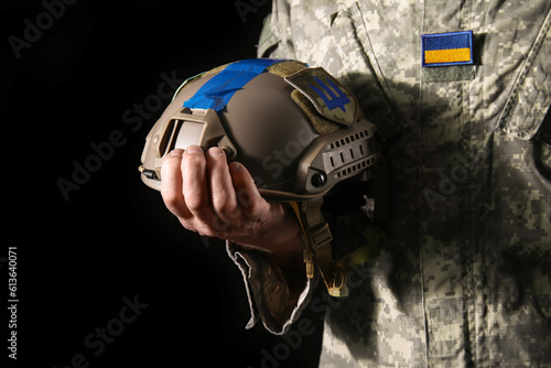 Ukrainian soldier with helm...