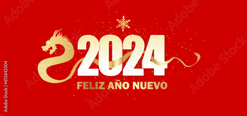 New Year 2024 dragon card in spanish	