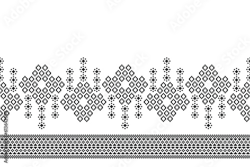 Ethnic geometric fabric pattern Cross Stitch.Ikat embroidery Ethnic oriental Pixel black white background. Abstract,vector,illustration. Texture,clothing,frame,decoration,motifs,silk wallpaper.