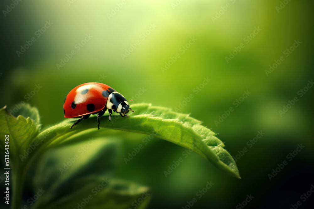 A captivating close-up of a vibrant ladybug perched on a leaf on an ecological farm, representing the farm's dedication to organic and pesticide-free practices A captivating close-up of a vibrant ladybug perched on a leaf on an ecological farm, representing the farm's dedication to organic and pesticide-free practices
